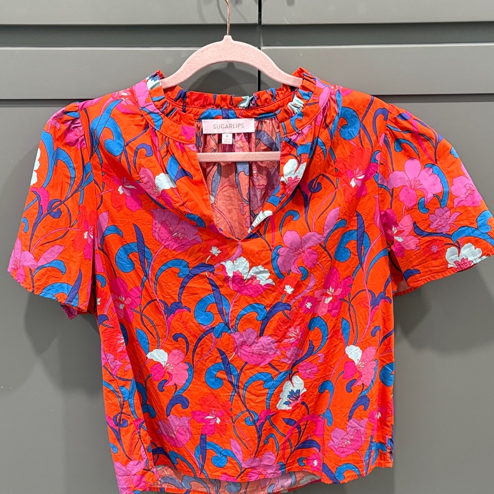 Sugarlips Floral Crop Top in Orange, Pink & Blue